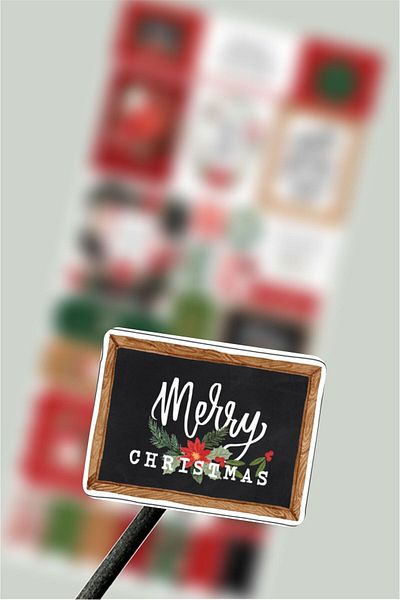 Piksel Grafik New Year Label, Happy Christmas Sticker