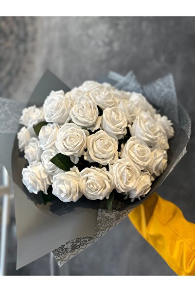 Çiçek Box Gerçek görünümlü Beyaz Yapay Kadife Gül Buketi 41 Li - Kız İsteme Ç...