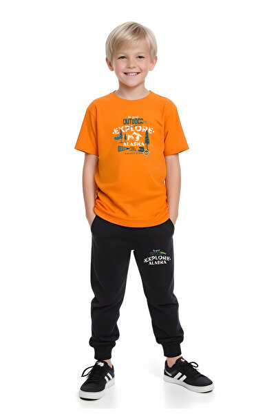 YA KO KİDS Set de sus și de jos cu mânecă scurtă pentru băiat cu imprimeu Outdoor Explore