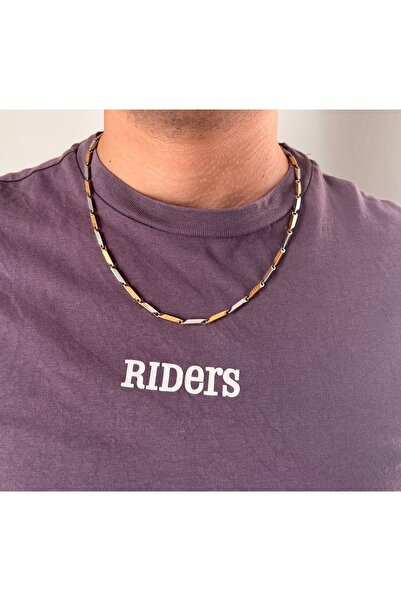 Sizintakidunyaniz Sarı Gri Çift Renkli Erkek Küp Üçgen Çelik Kolye