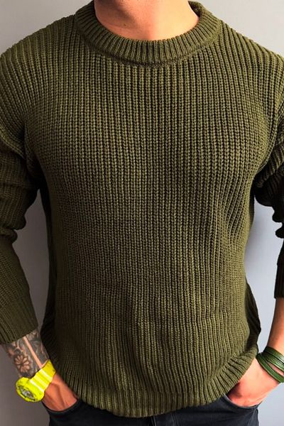 Tarz Cool Men's Khaki Regular Fit Crew Neck Braided Knitwear