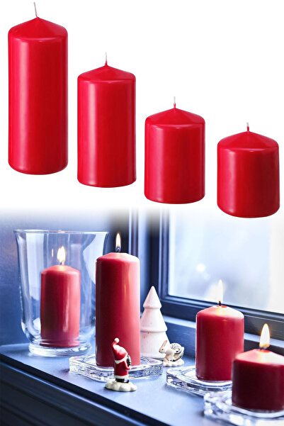 Binbirreyon Blok Mum Seti 4 Adetli 6-15cm Kırmızı Kokusuz MA075