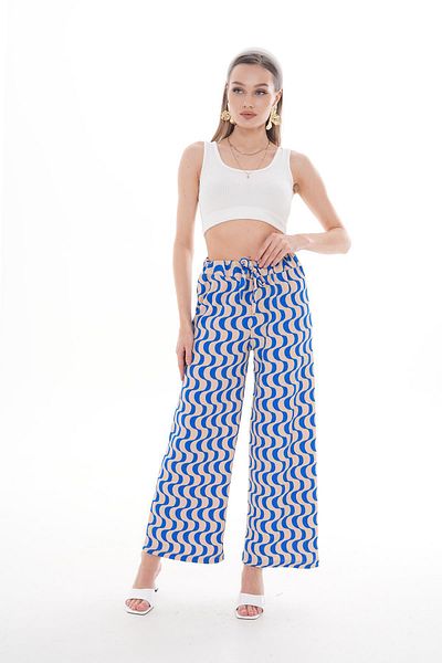 ŞİMAL Women's Ribbon Pattern Wide Leg Trousers 250026   -