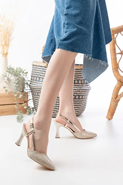 SİLİYA Women's High Heel Shoes Open Back Buckle Heel 9 cm New Material