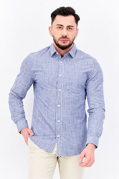 Algspar Men Regular Fit Stripe Long Sleeves Casual Shirt, Sage Blue