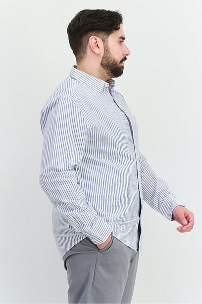 Algspar Men Regular Fit Long Sleeves Stripe Casual Shirt, White