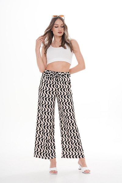 ŞİMAL Women's Ribbon Pattern Wide Leg Trousers 250026   -