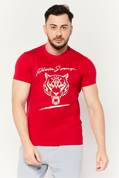 Plein Sport Men Sportswear Fit Short Sleeve Outdoor T-shirt, Red