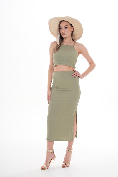 ŞİMAL Women's Double Suit with Rope Strap Skirt - 250050