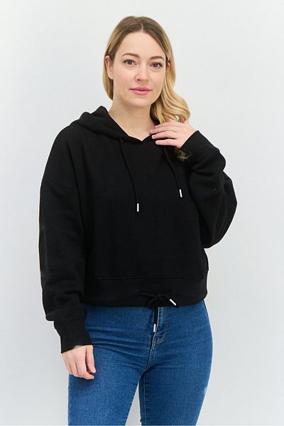 Juice Women Hoodie Plain Long Sleeves Sweatshirt, Black