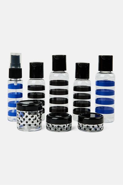 Miamica 10 Piece Stripe Travel Bottle Kit, Transparent