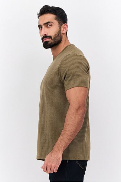 French Connection Men Crew Neck Short Sleeves Textured T-shirt, Light Olive