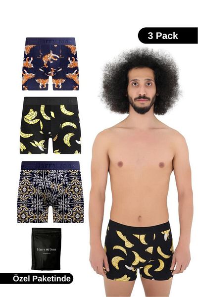 Harry Jons Ανδρικό Boxer 3 τεμαχίων, Ύφασμα 1ης Κατηγορίας, Premium Πακέτο, Special Design. Απλό Lycra Boxer Shorts Προίκα Δώρο