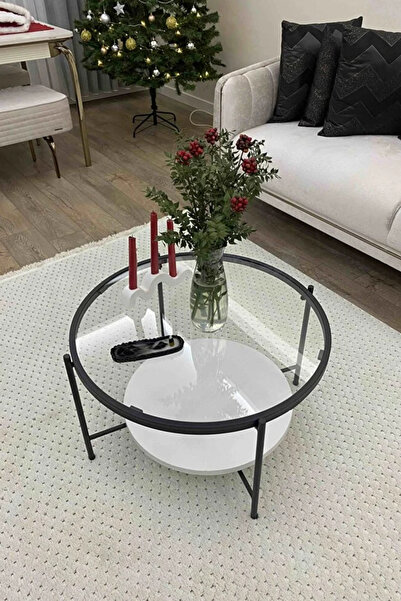 Evnalia Nordic Orta Sehpa Temperli Cam 75 cm Demonte Çizilmez Kırılmaz Metal ...