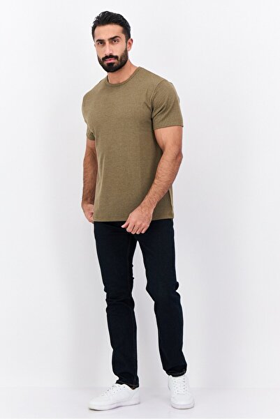 French Connection Men Crew Neck Short Sleeves Textured T-Shirt, Light Olive