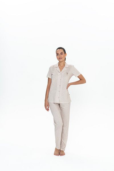 U.S. Polo Assn. Γυναικεία άδεια USPA 50% βαμβάκι 50% Modal μπεζ κοντομάνικο σετ πιτζάμες