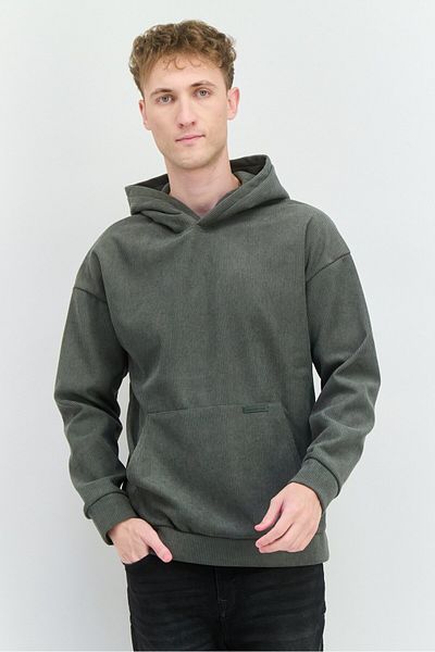 Members Only Men Long Sleeve Ribbed Hooded Sweatshirt, Basil