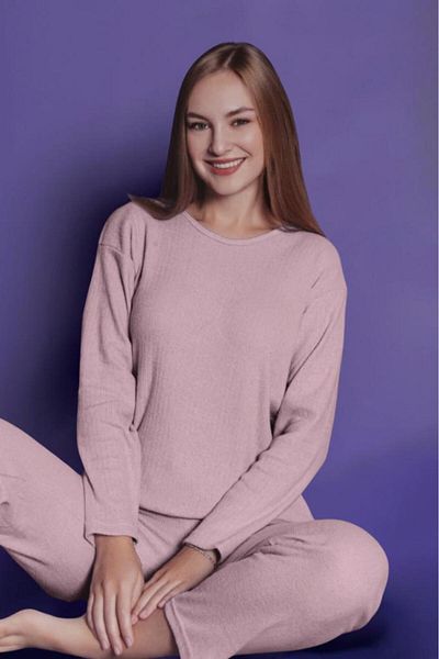 ARMİLLİA DİMODA Set de pijamale confortabile pentru femei - cu nervuri și fără aspect interior, roz