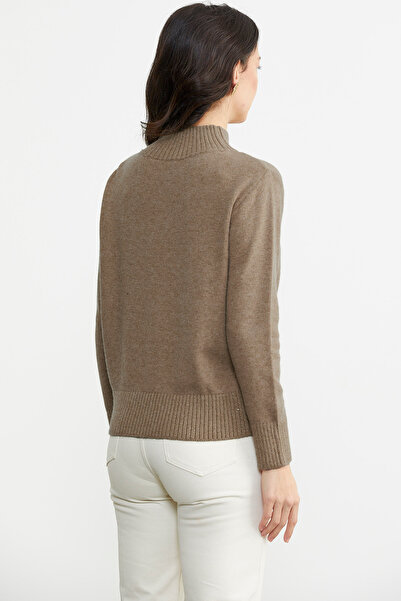Sementa Half Fisherman Glitter Detailed Knitwear Sweater - Camel
