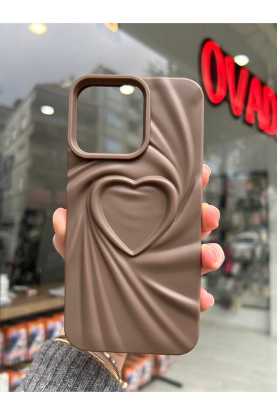 OVADA İphone 15 Pro Uyumlu 3D Kalp Desenli Mat Silikon Kılıf