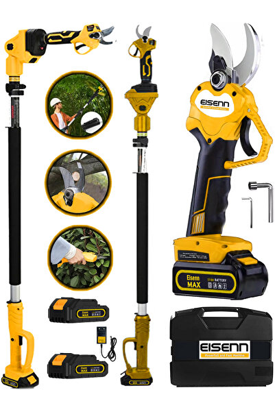 EISENN German E-7722-S Bağ Budama Dal Kesme Makası 10 PİLLİ Teleskopik Uzatmalı