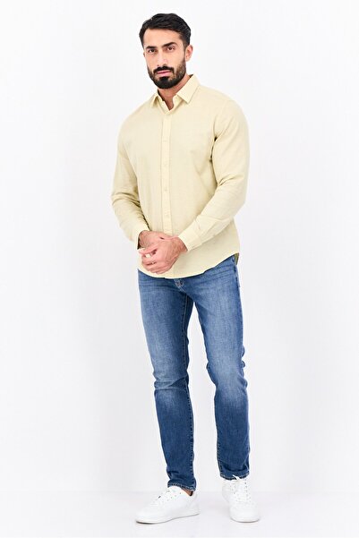 Algspar Men Regular Fit Plain Long Sleeves Casual Shirt, Light Tan