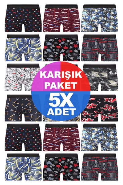 andredimoda Men's Surprise Patterned Boxers 5 Pieces - Special Mystery Package