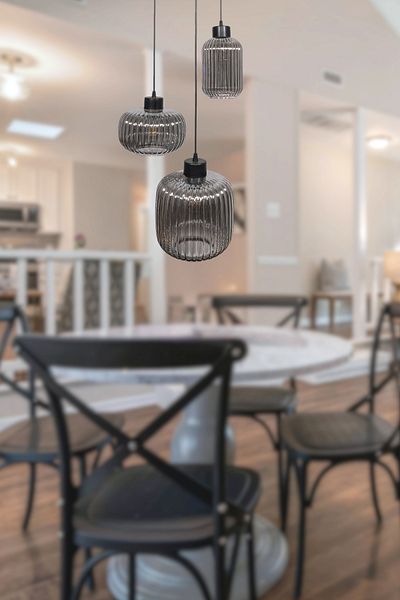 Fer Avize Nergis Modern Chandelier Pendant Lamp - 3-Piece Glass Kitchen Cafe Living Room Indoor