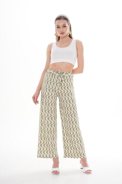ŞİMAL Women's Ribbon Pattern Wide Leg Trousers 250026   -