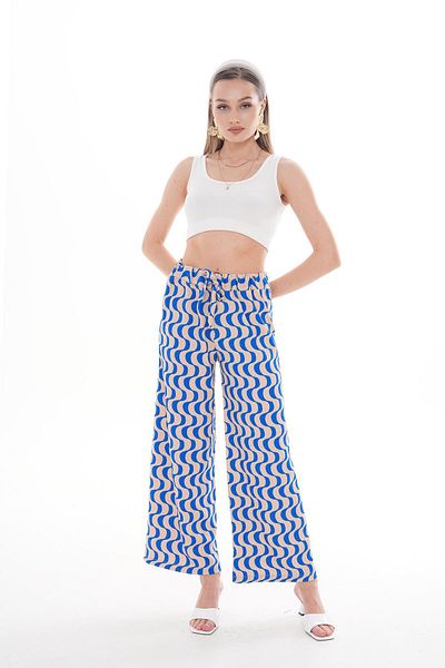 ŞİMAL Women's Ribbon Pattern Wide Leg Trousers 250026   -