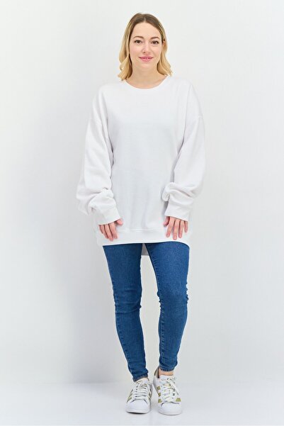 Juice Women Crew Neck Plain Sweatshirt, White