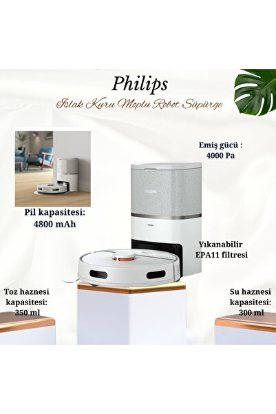 Philips Islak Kuru Moplu Robot Süpürge Beyaz