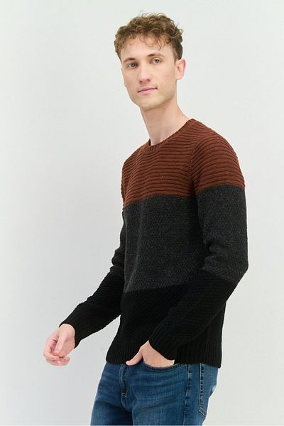 Sorbino Men Crew Neck Colorblock Sweater, Black