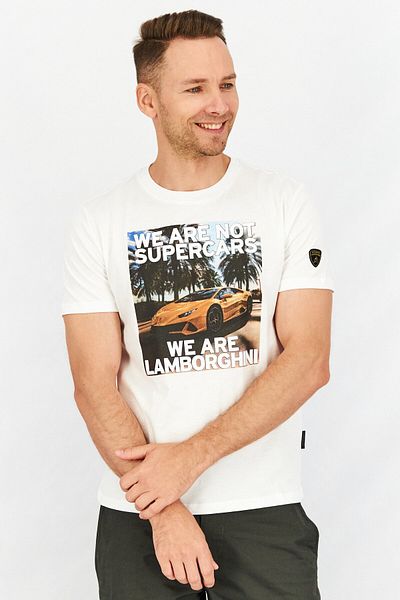 Lamborghini Men Crew Neck Short Sleeves Graphic T-shirt, White