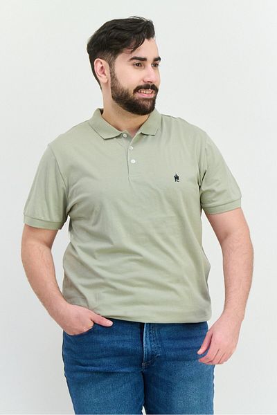 French Connection Men Regular Fit Brand Logo Short Sleeves Polo Shirt, Sage Green