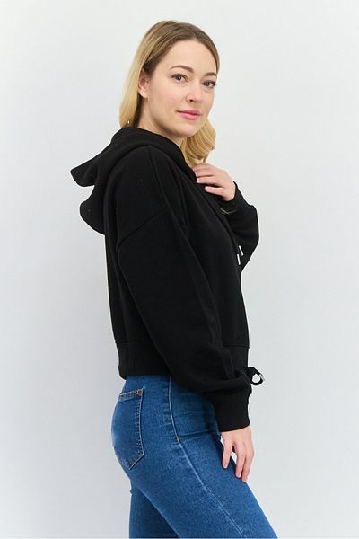 Juice Women Hoodie Plain Long Sleeves Sweatshirt, Black