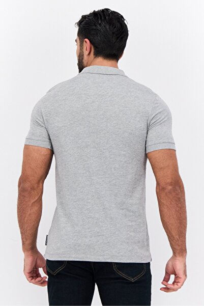 French Connection Men Regular Fit Brand Logo Short Sleeves Polo Shirt, Light Grey