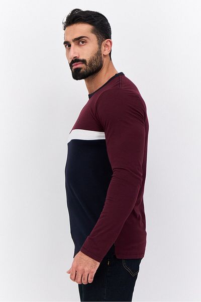 French Connection Men Crew Neck Short Sleeve Colorblock T-shirt, Maroon