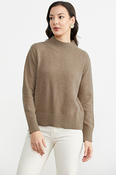 Sementa Half Fisherman Glitter Detailed Knitwear Sweater - Camel