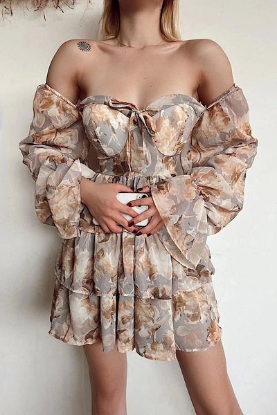 mymoda Women's Summer Floral Mini Layered Dress