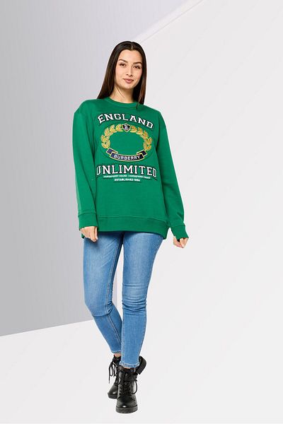 BURBERRY Women Crew Neck Embroidered Long Sleeves Sweatshirt, Green Combo
