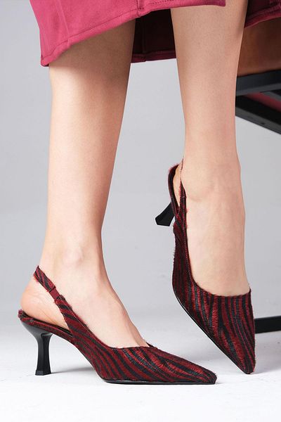 Mio Gusto Winola Burgundy Zebra Pattern Heeled Women's Shoes