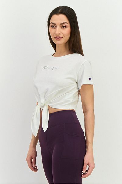 Champion بلوزة نسائية رياضية بأكمام قصيرة للخارج، باللون الأبيض