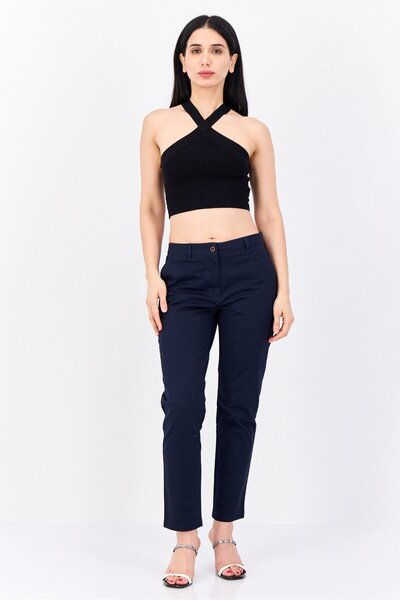 Gant Women Slim Fit Solid Straight Leg Pants, Navy Blue