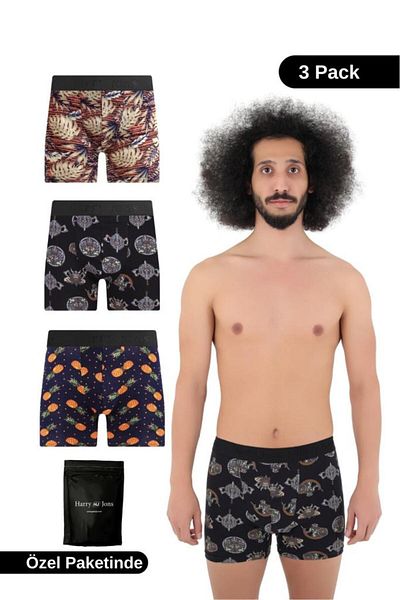 Harry Jons Ανδρικό Boxer 3 τεμαχίων, Ύφασμα 1ης Κατηγορίας, Premium Πακέτο, Special Design. Απλό Lycra Boxer Shorts Προίκα Δώρο