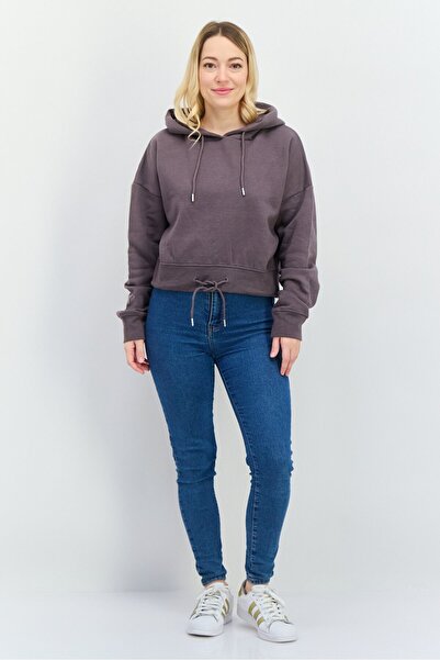 Juice Women Plain Long Sleeves Hoodies, Mauve Charcoal