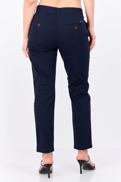 Gant Women Slim Fit Solid Straight Leg Pants, Navy Blue