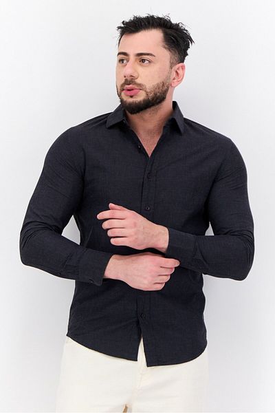Algspar Men Regular Fit Solid Long Sleeves Casual Shirt, Charcoal