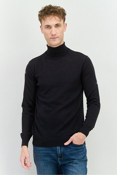 Sorbino Men Turtle Neck Textured Long Sleeves Sweatshirt, Dark Navy