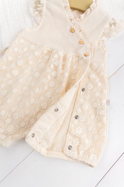 Babymod 100% Cotton Tulle Muslin Summer Jumpsuit for Baby Girl - Cream